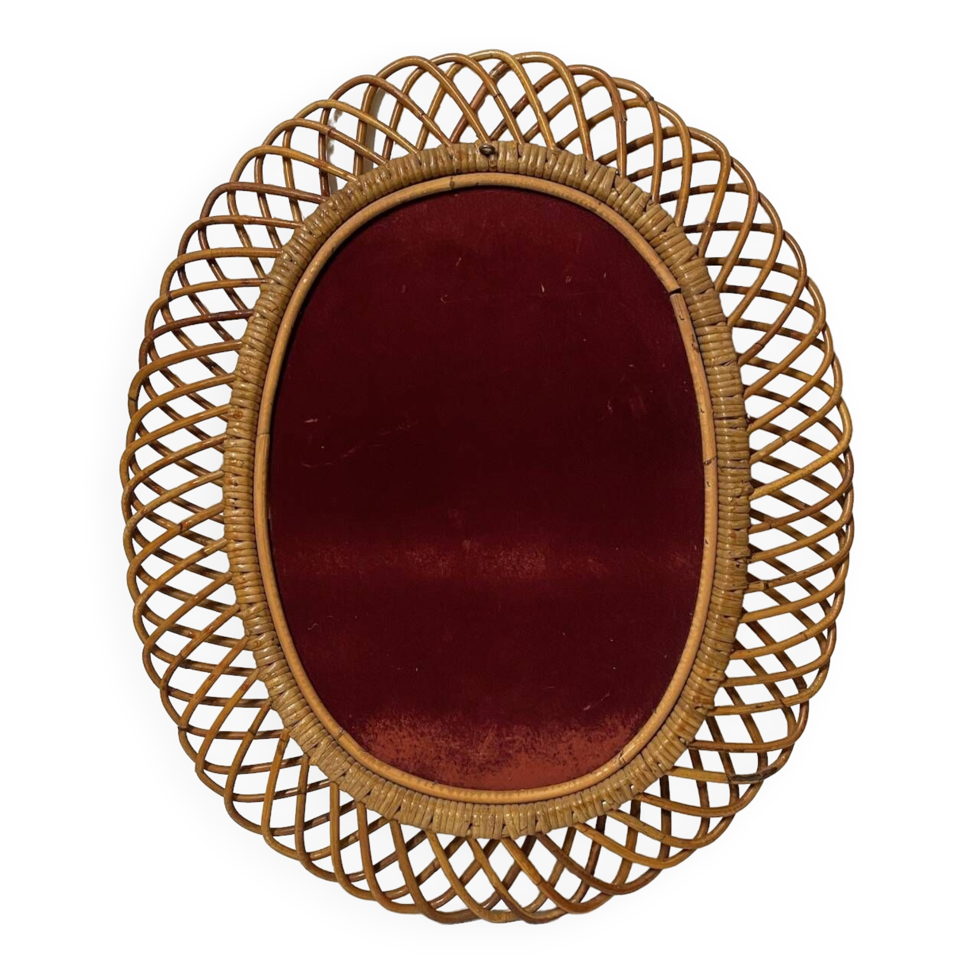 Oval rattan mirror style Franco Albini - 1960's