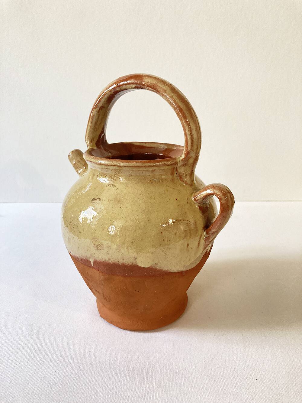Antique Provençal jug / goat in red stoneware with yellow enamel
