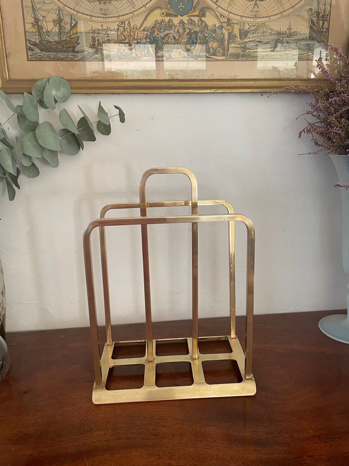 Modernist brass magazine rack circa 1940