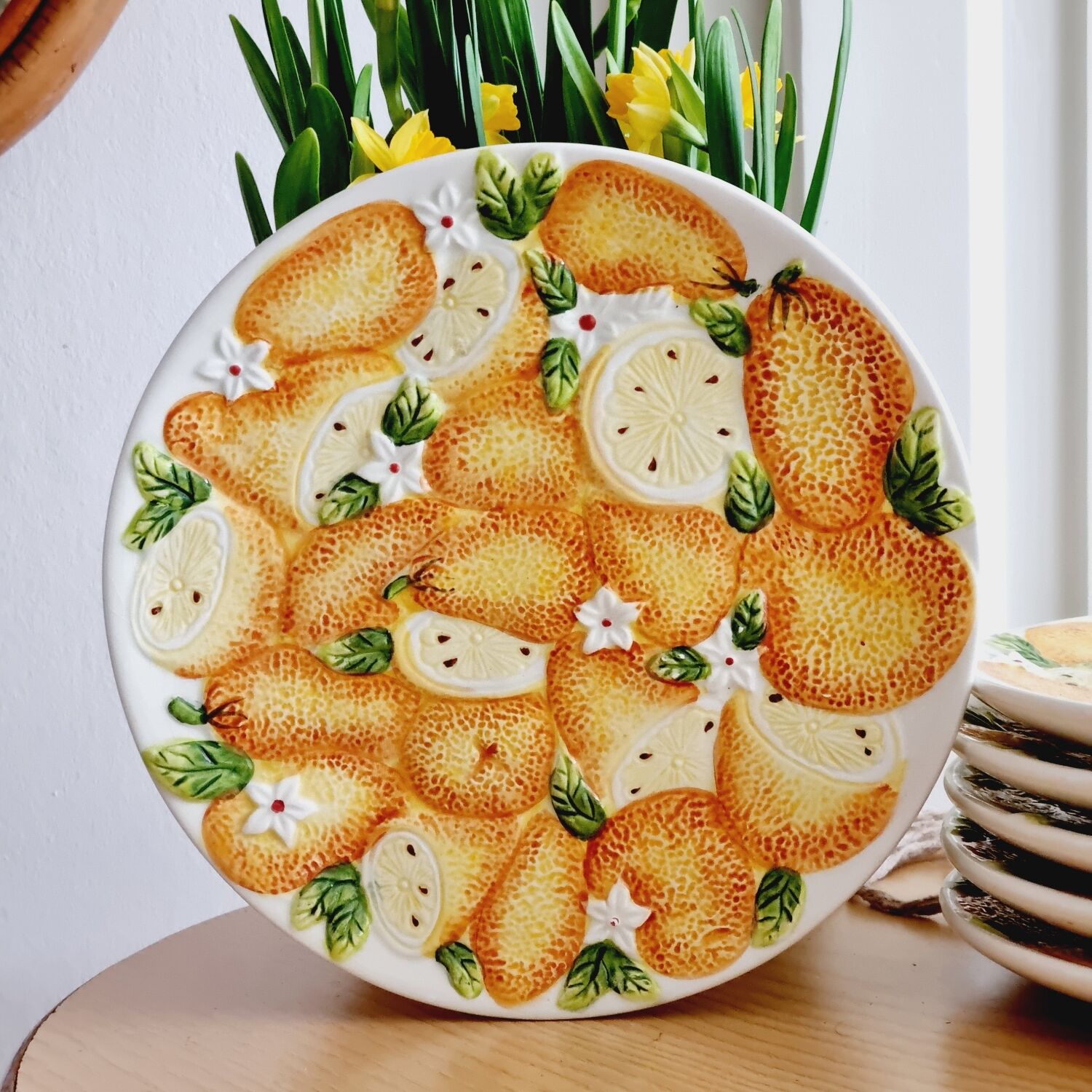 6 orange slip plates