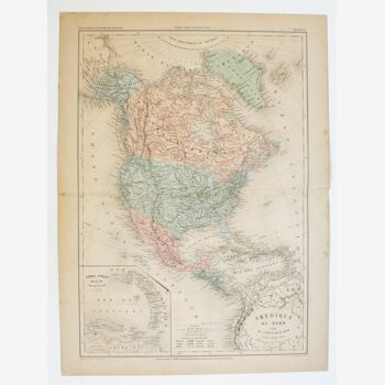Old map of America from the North of 1862