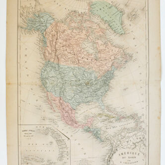 Old map of America from the North of 1862