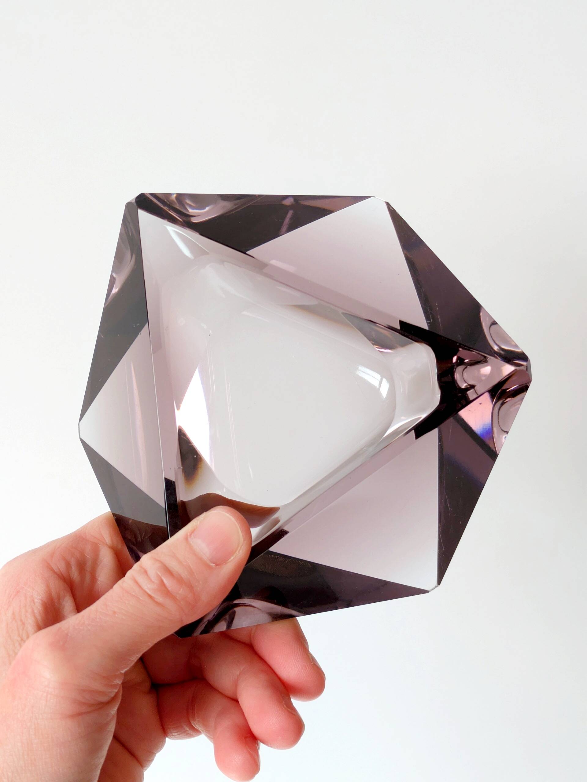 Faceted glass trinket dish, Murano, 1960s, amethyst color