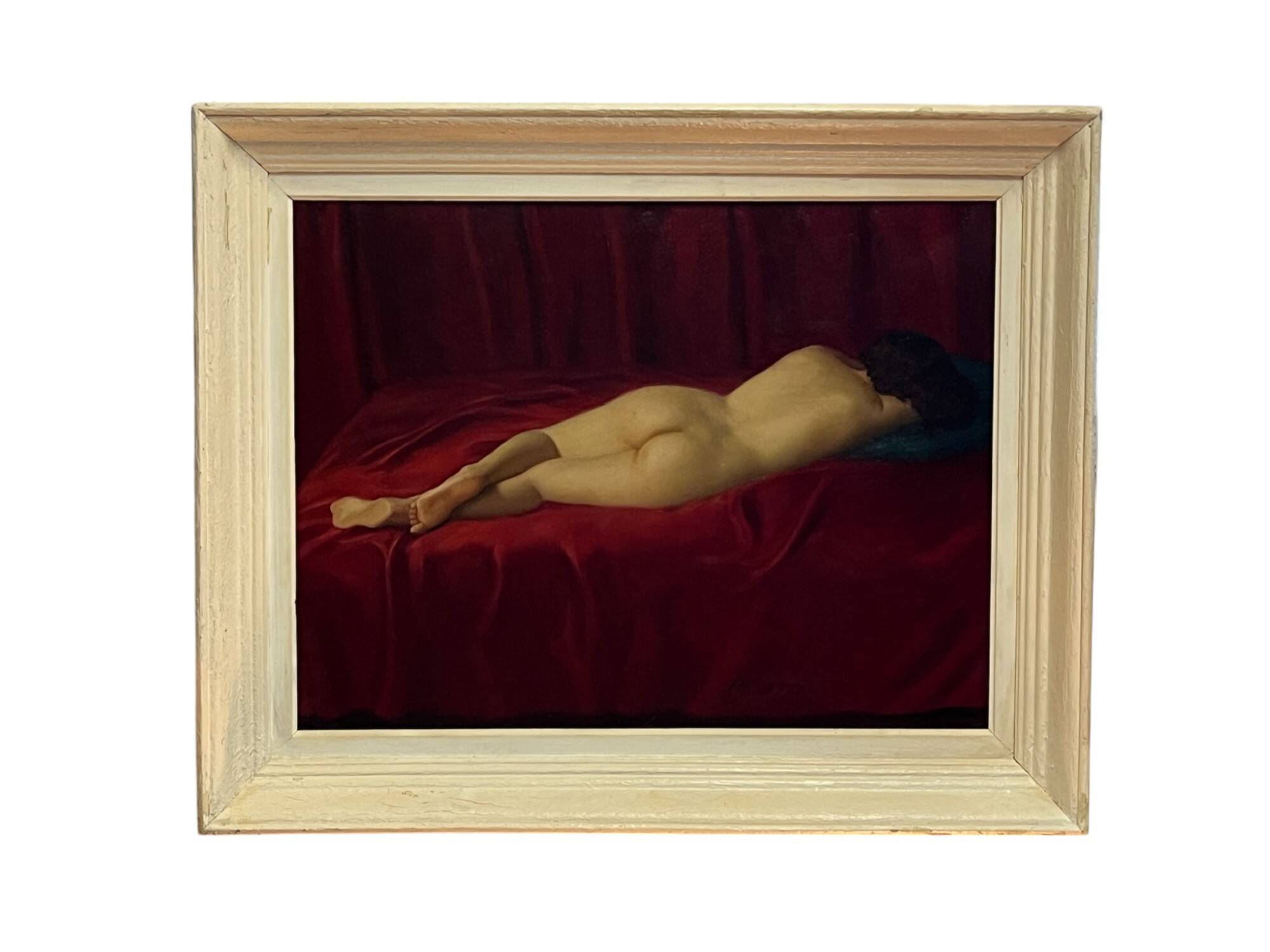 Oil on canvas female nude signed frame 20th century