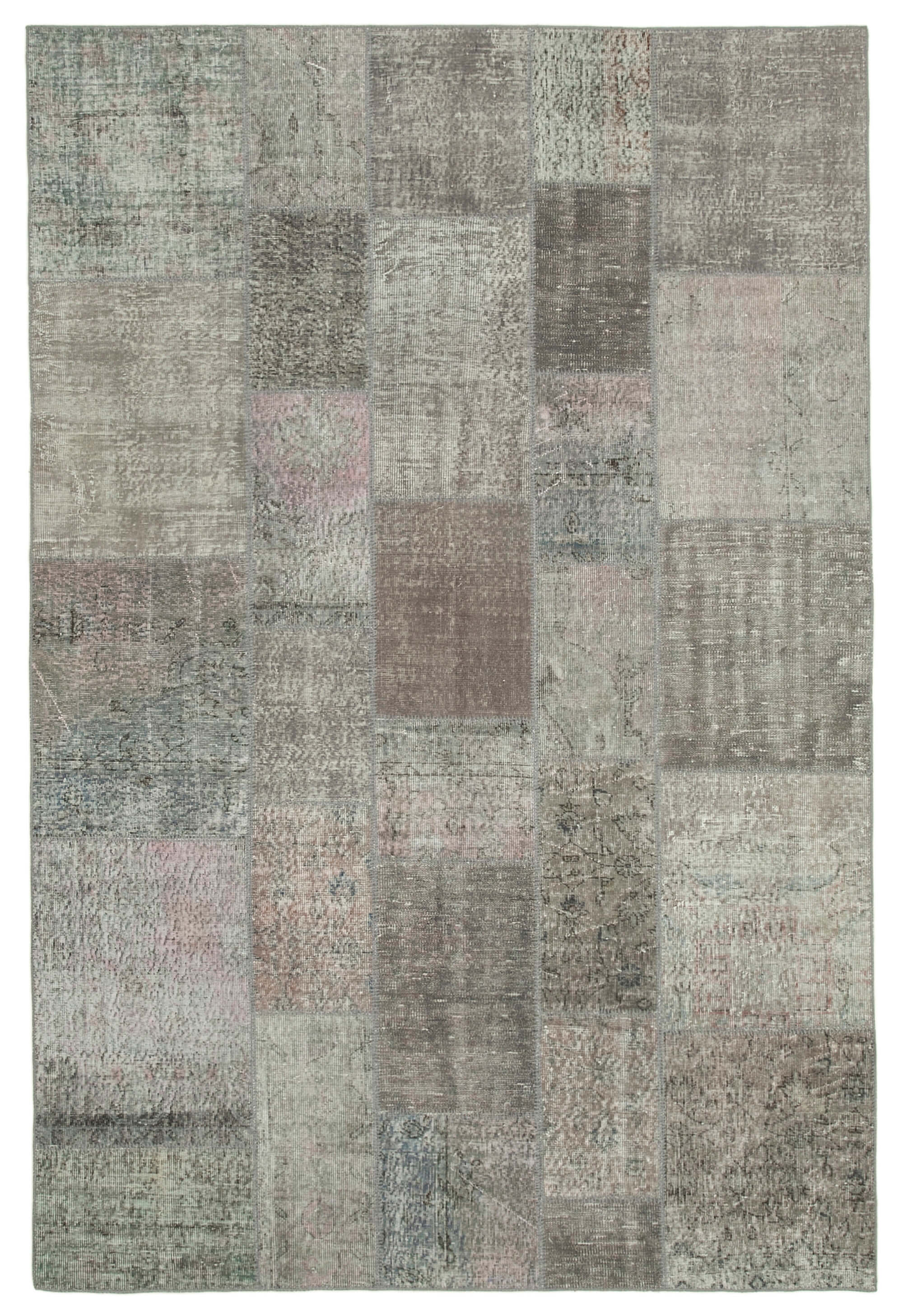 Handmade Anatolian Overdyed 200 cm x 297 cm Grey Patchwork Carpet