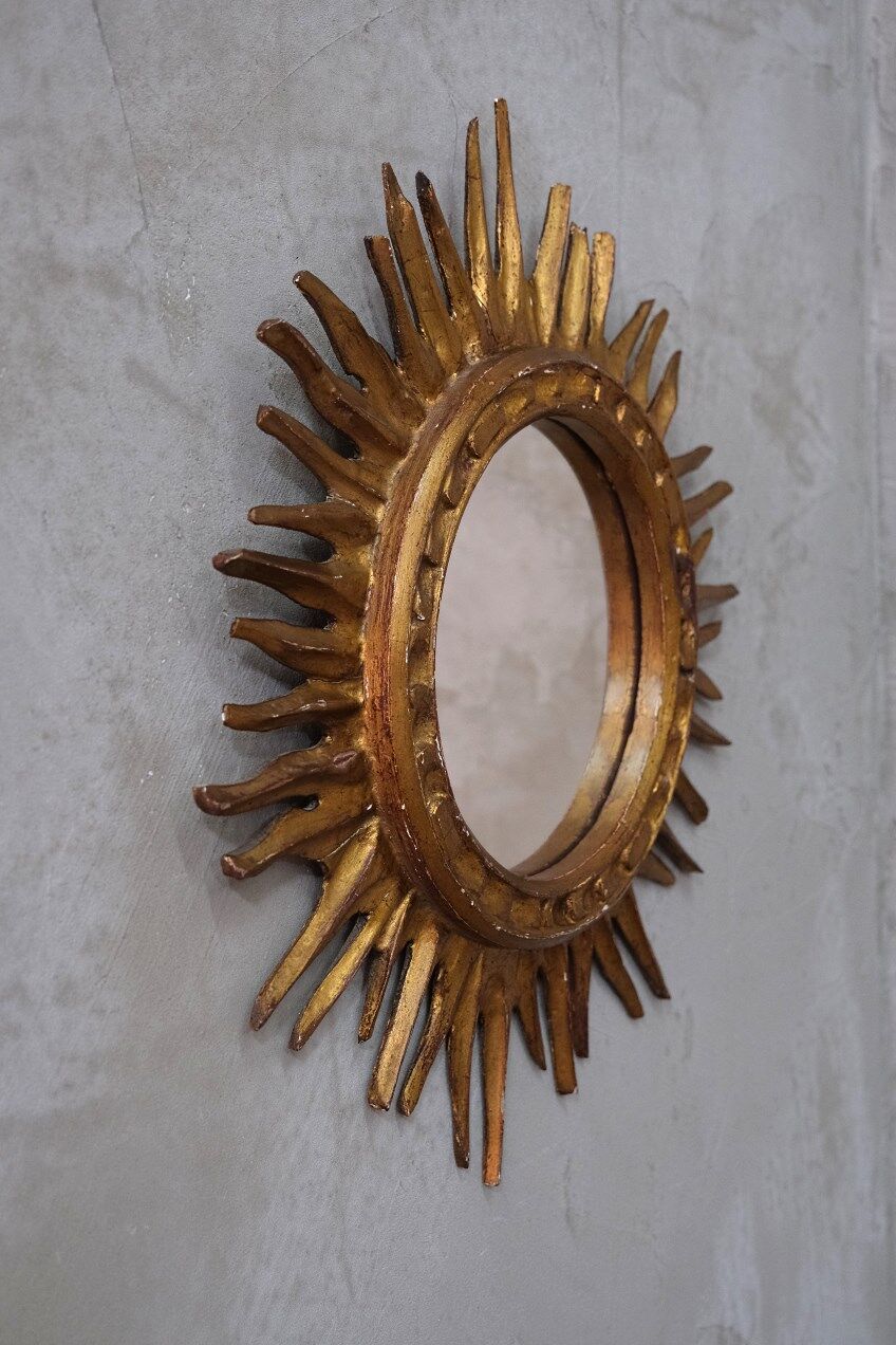 Mid-century italian wooden sun mirror, 1950s