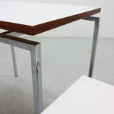 White Nesting Table Set with chrome frame and wood detail, 1970s