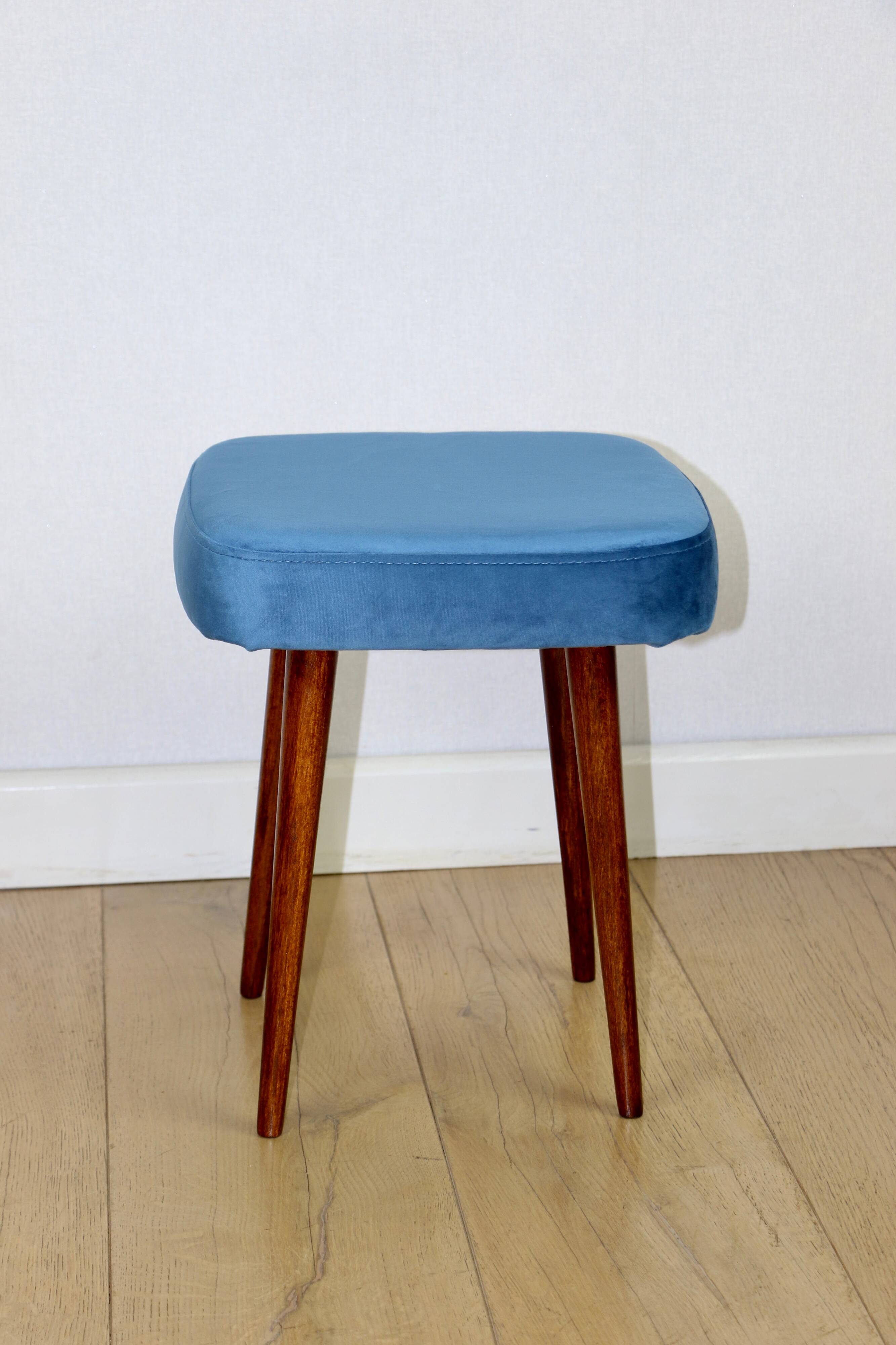 Blue square vintage stool PRL 1970s