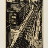 Hochbahn, B/W Linocut on Paper, 55 x 68 cm