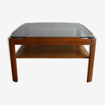 Coffee table square teak and glass - 1970