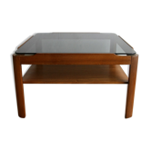 Table basse carrée en teck et verre - 1970