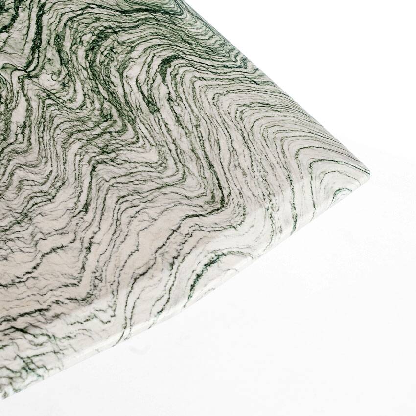 Vintage dining table in green and white veined marble. Completely restored. Italy, 90's