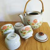 Théière en grés et osier et ses 4 tasses