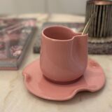 Set of mugs and cups of water lily ceramic handmade pop pink barbapapa