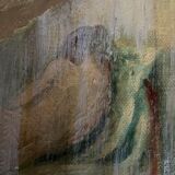 Oil on canvas signed female nude the curtain