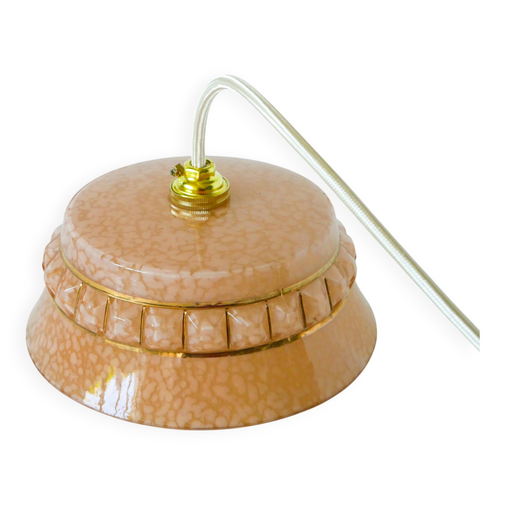 Clichy glass pendant light, pink and gold, Art Deco, 1930