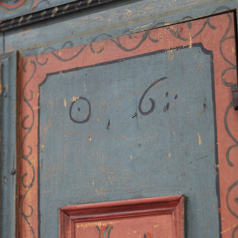 Rustic Farmhouse Folk Art Painted Bridal Cabinet dated 1806