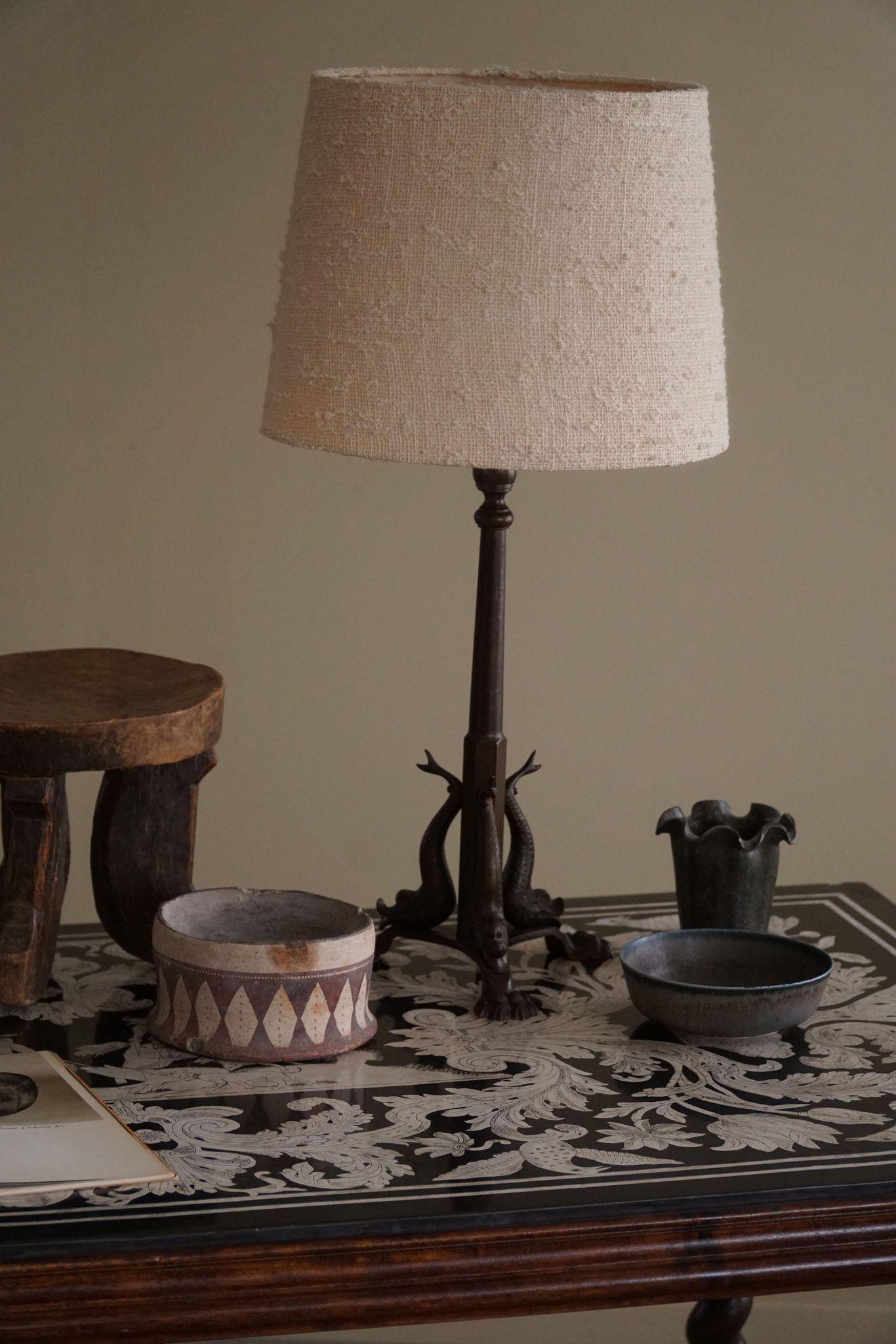 Danish table lamp, Jugendstil, Art Nouveau, in bronze, 1920s.