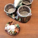 Ceramic condiment set with stork decoration