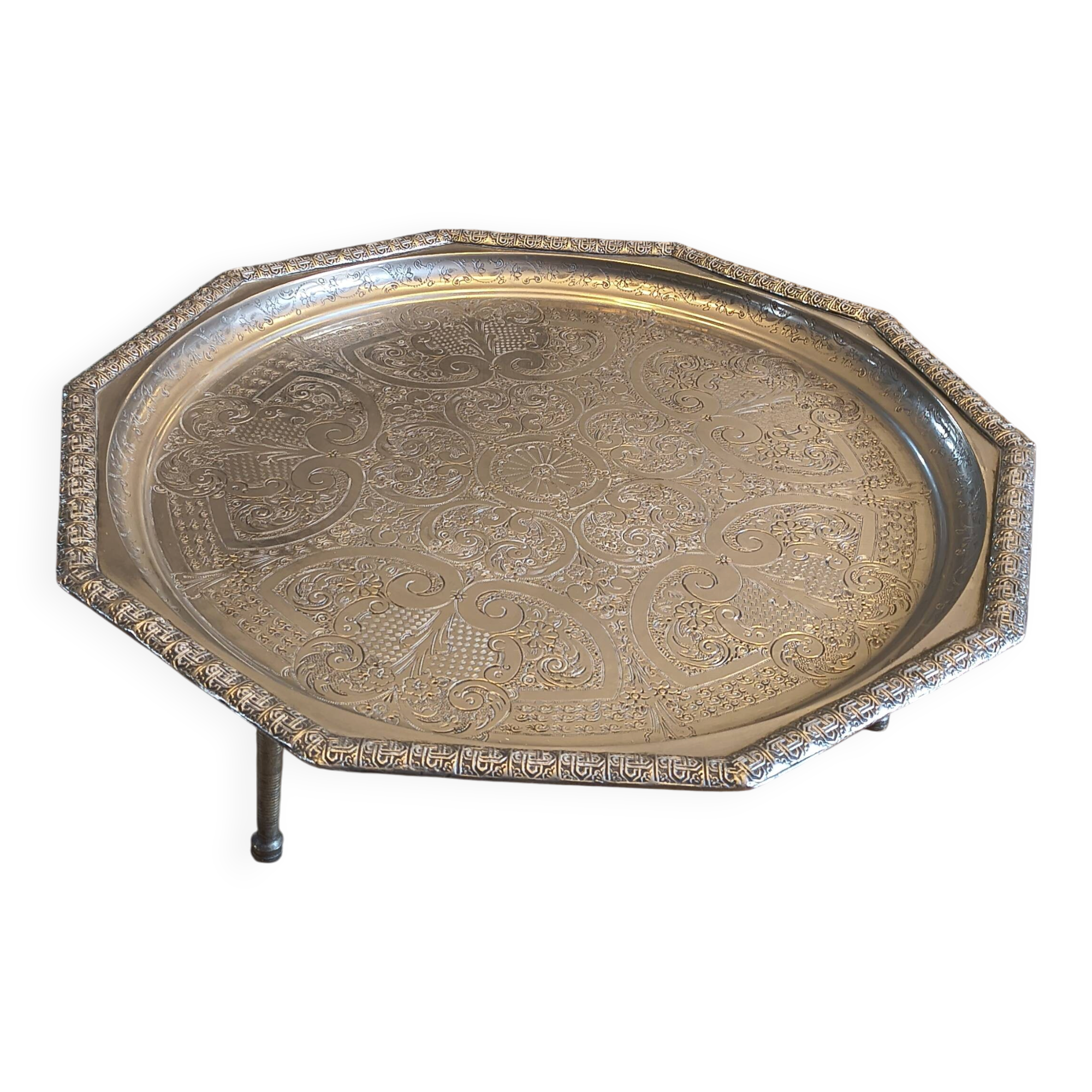 Vintage oriental silver-plated tea tray – Ø 60 cm