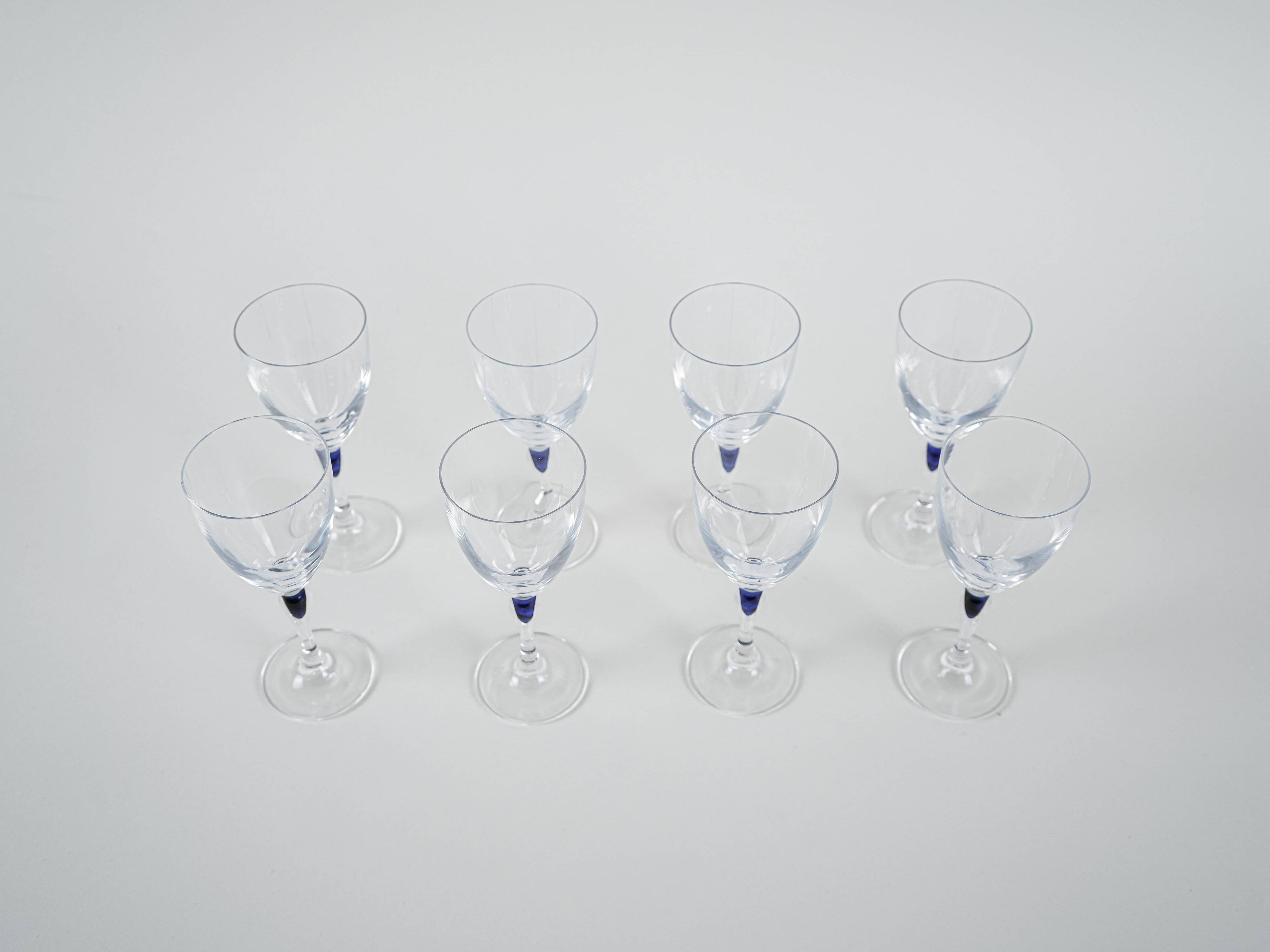 The set of Venise Saphir glasses, French design, 1970s, manufactured by Cri