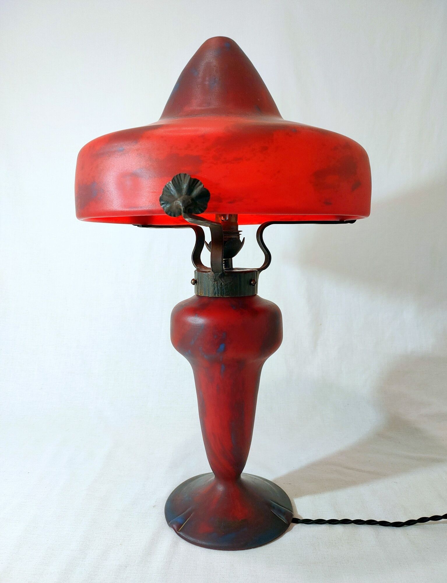 Champignon art-nouveau lamp signed schneider charles - foot and lampshade in glass paste