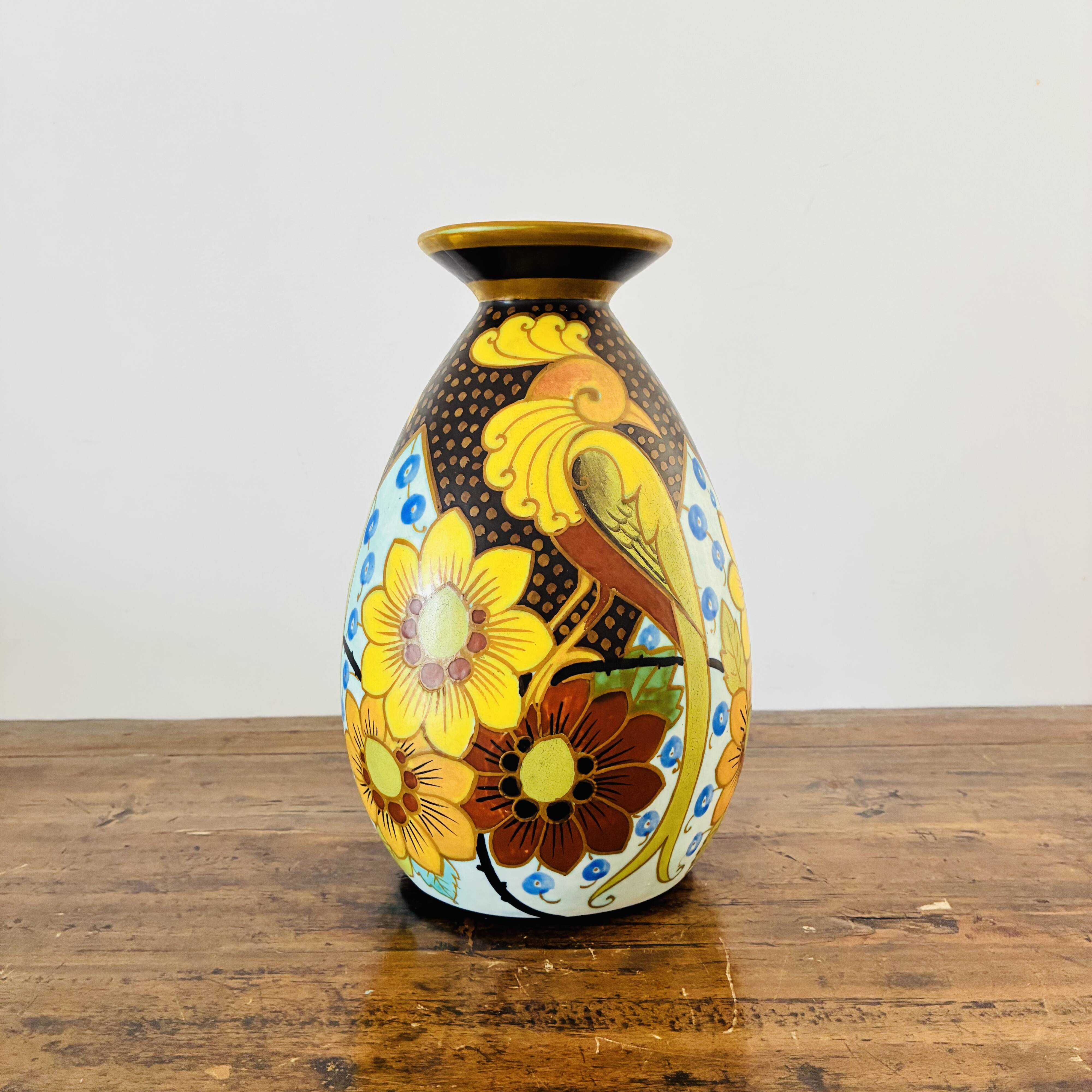 Art Deco Vase Charles Catteau Boch Frères Decor 945 Paradise Bird
