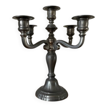 Antique candelabrum in pewter – 5 branches – France, mid 20th century