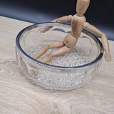 Chiseled glass salad bowl with metal rim