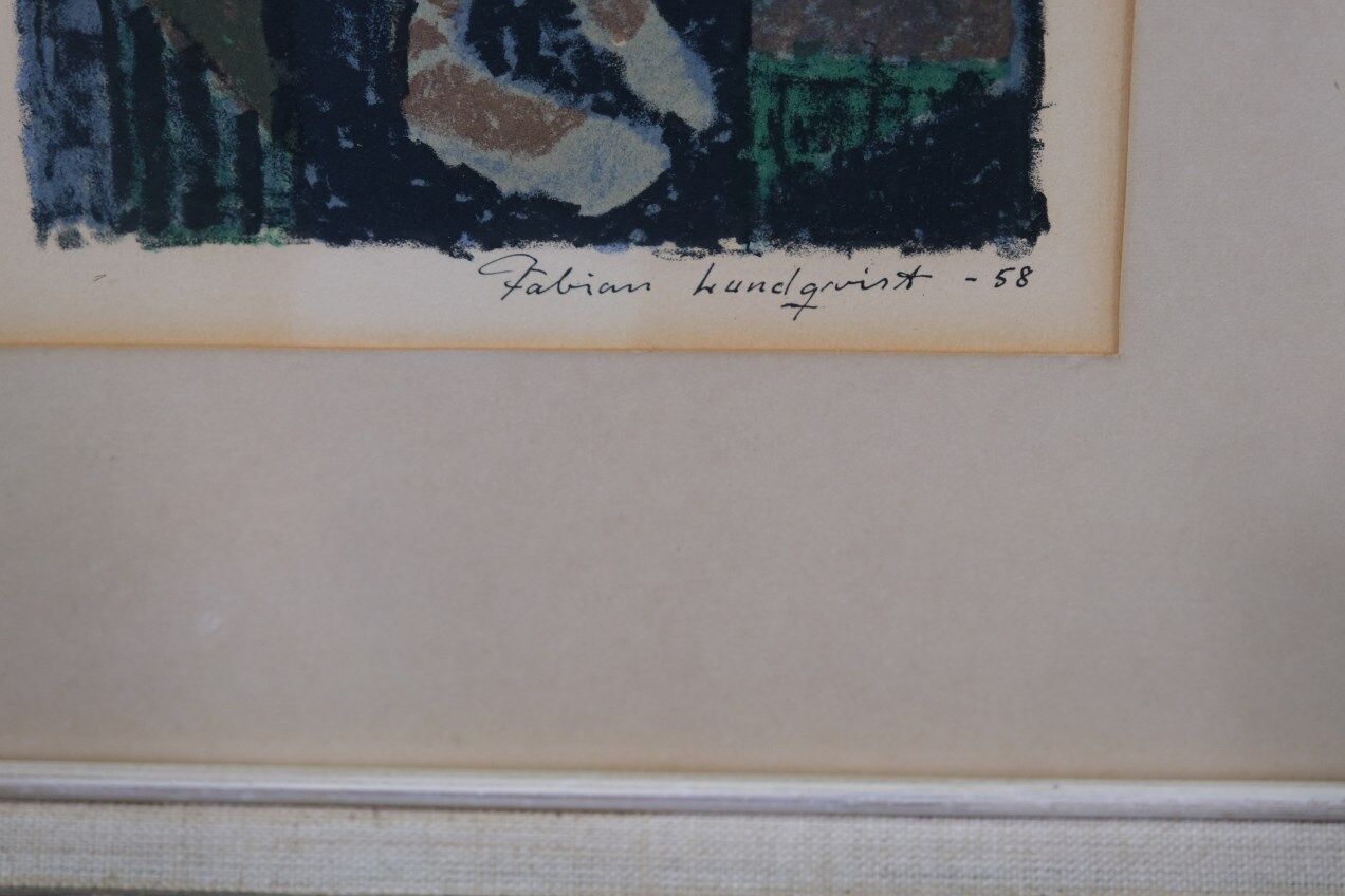 Fabian Lundqvist  (1913-1989), Swedish modern lithograph, 1958,  Framed