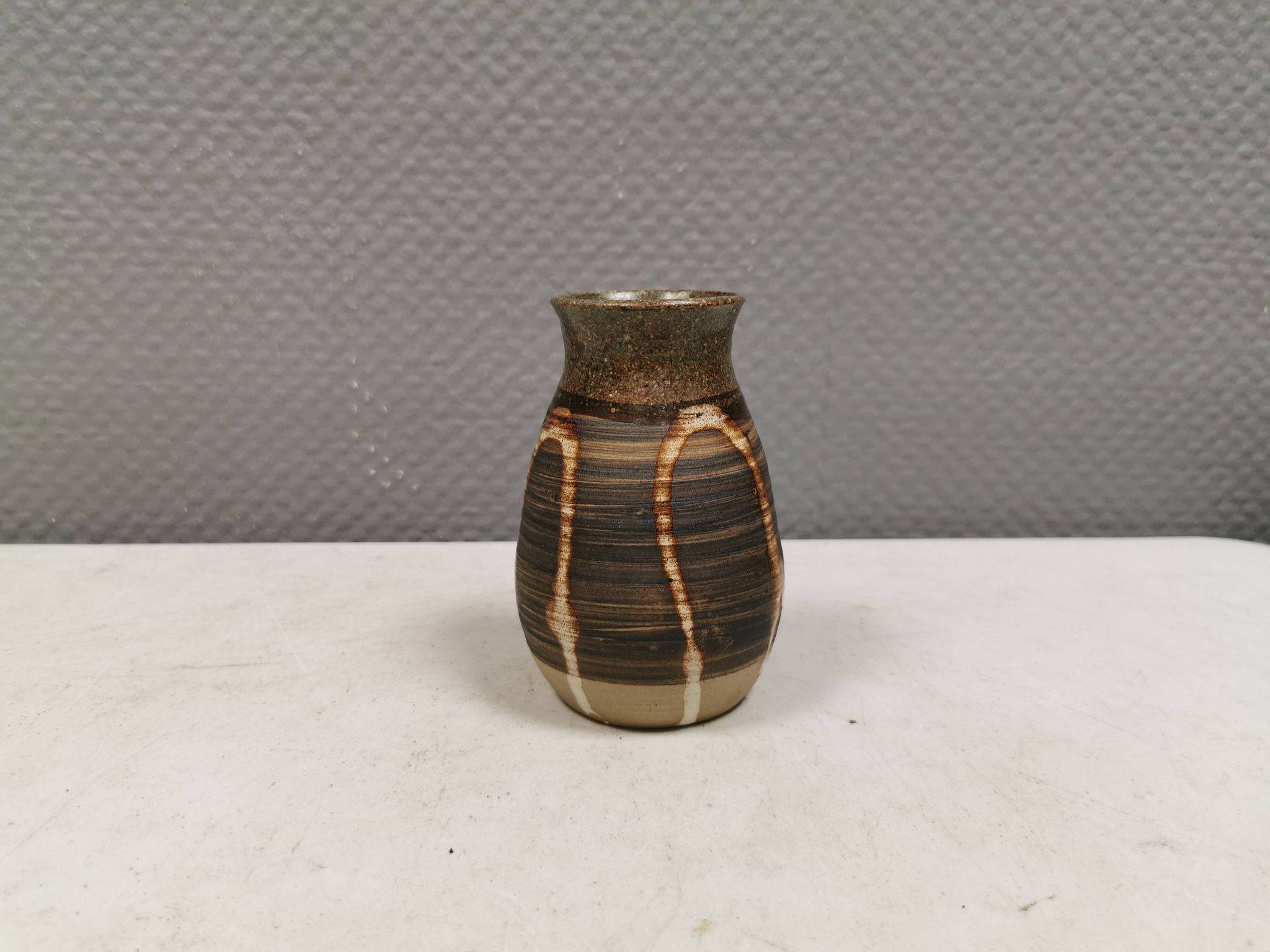 Small ceramic vase with "runny" glaze. Denmark 1980s.