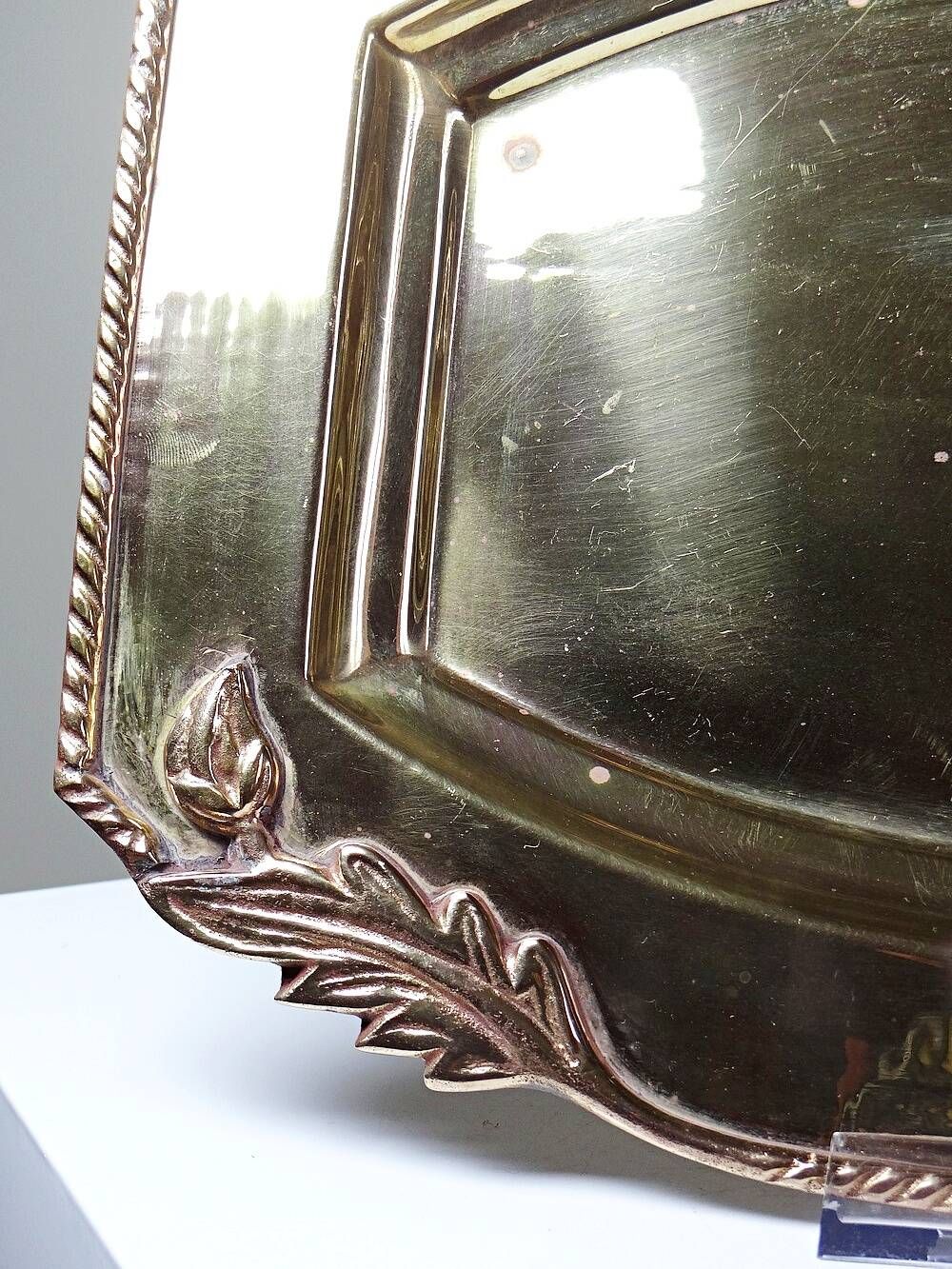 Small vintage brass tray with a floral design, Louis XVI style.