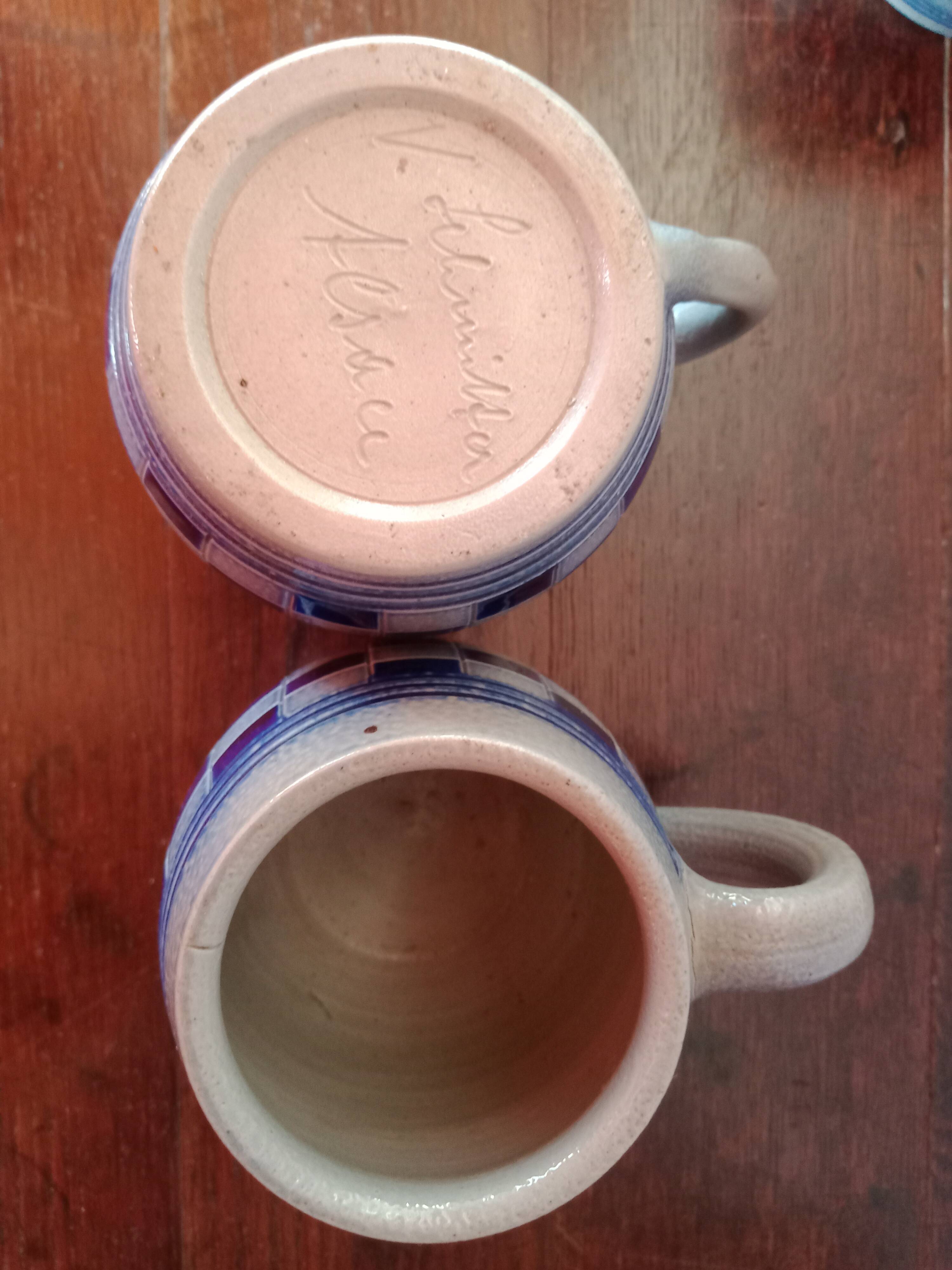 Lot 6 chopes - Grès d'Alsace - Damier bleu cobalt - Betschdorf V. SHMITTER