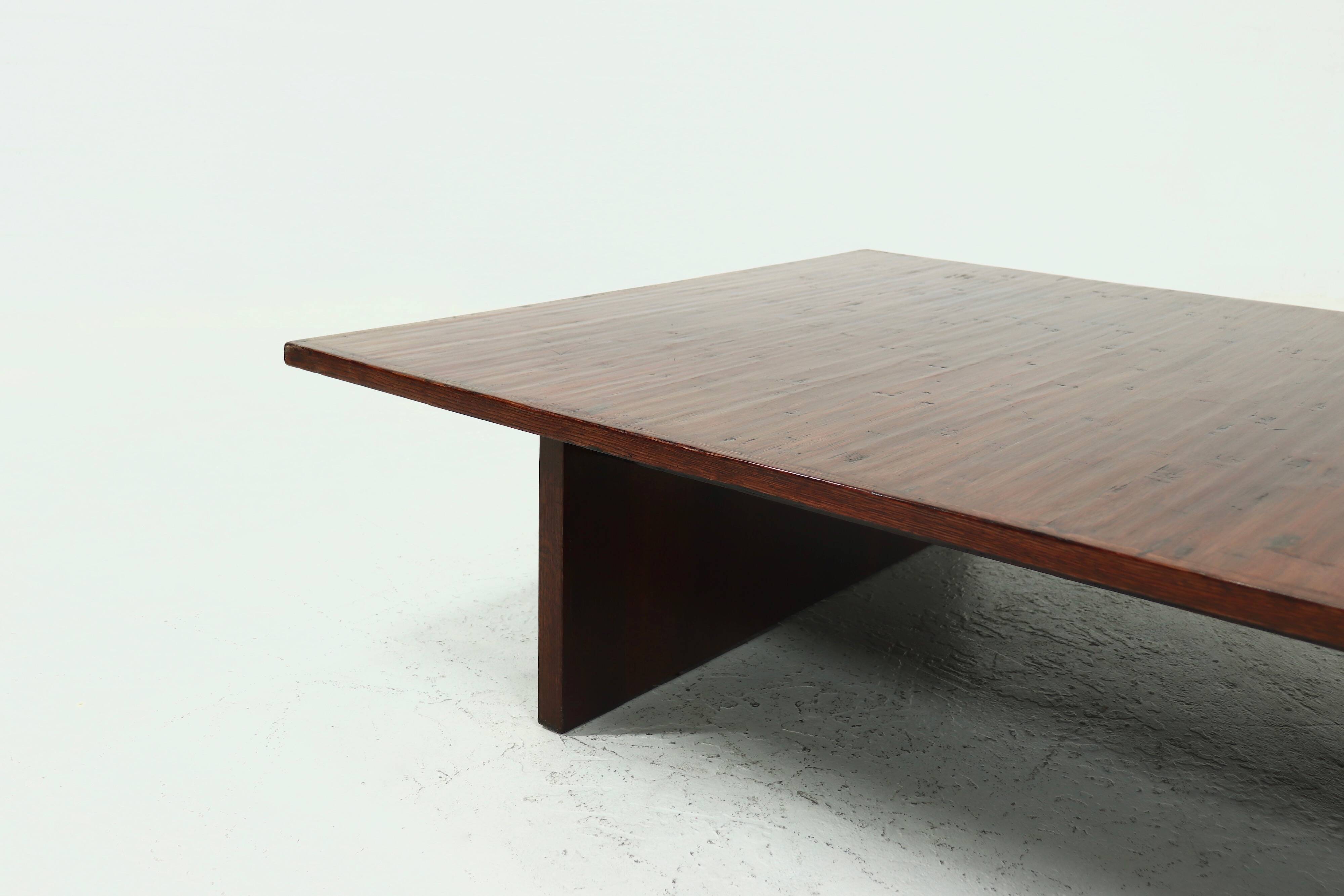 Large Bamboo and Wood Coffee Table Attributed to Axel Vervoordt 1980s