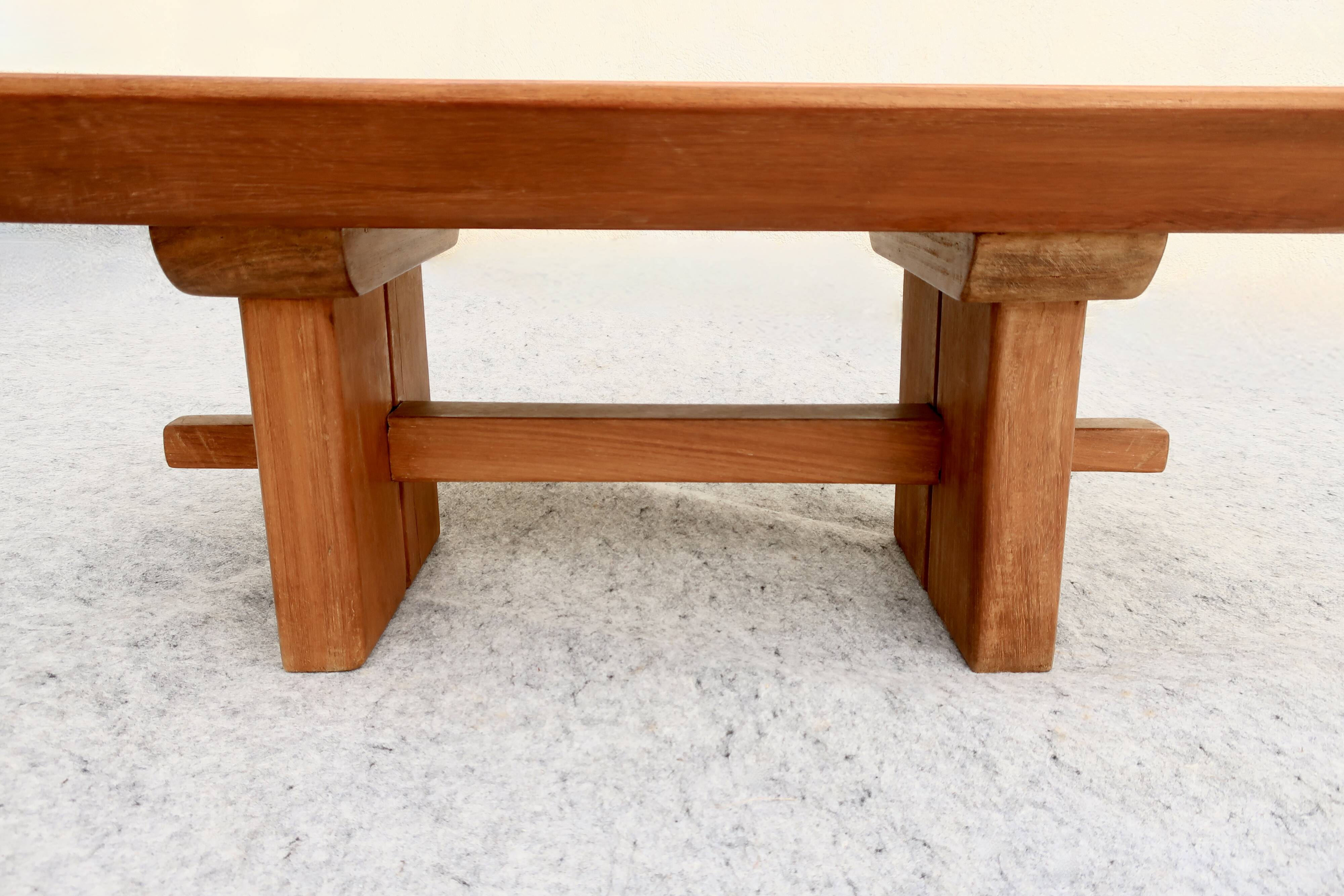 Scandinavian "Brutalist" Coffee Table, Japandi Style, Solid Teak, 20th Century