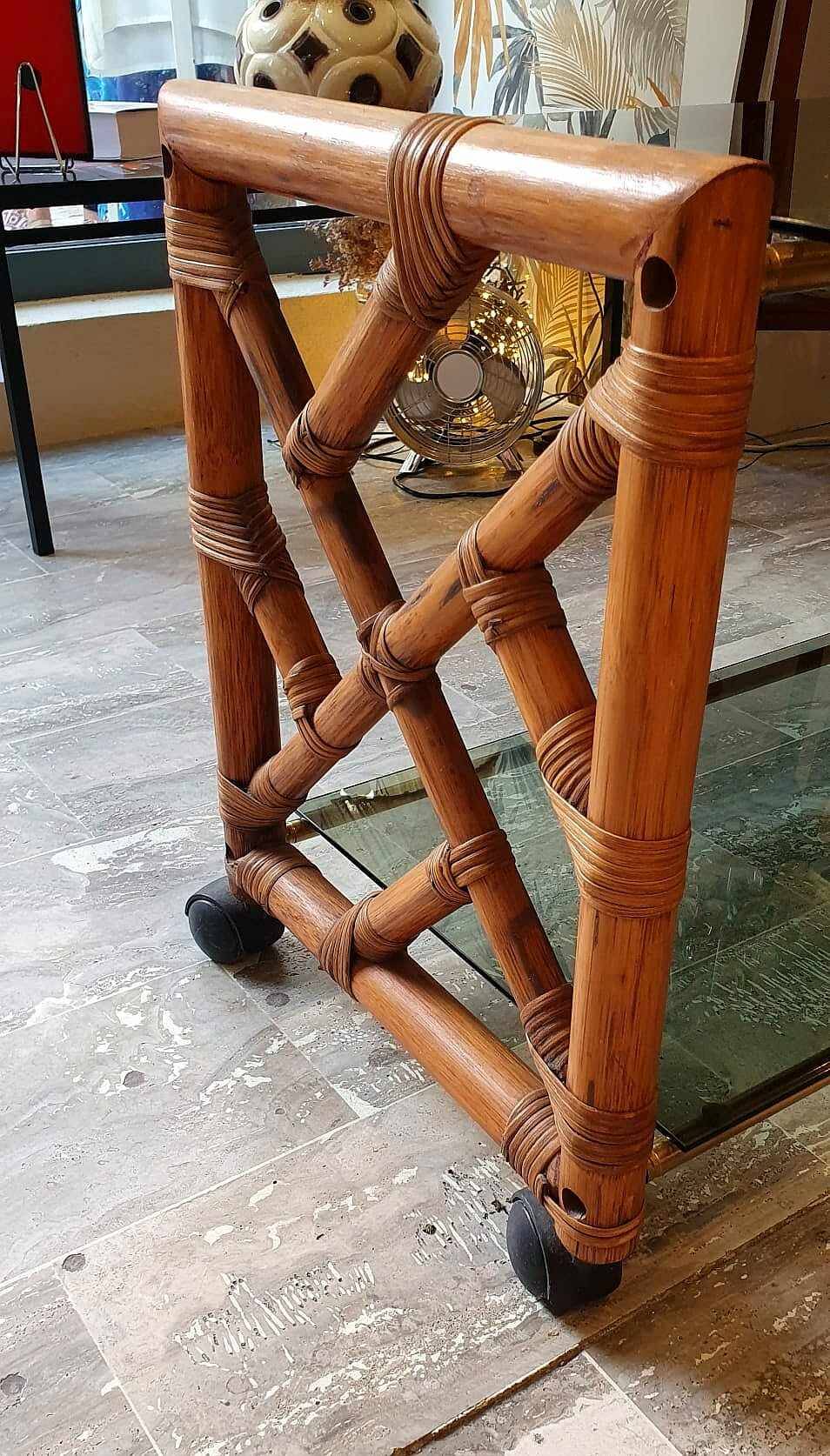 Bamboo coffee table on casters