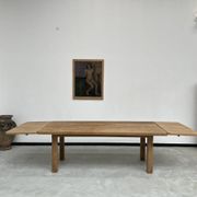 Large farm table from the 60s, in solid oak, with extensions