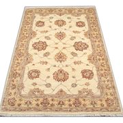 Handmade Cream Wool Rug, Traditional Floral Carpet for Bedroom Living Room