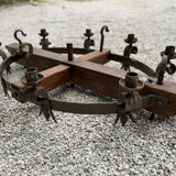Castle chandelier in oak and cast iron 1950 60