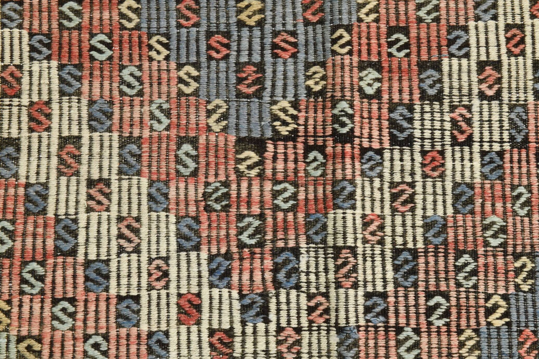 Burgundy & Green Turkish Vintage Kilim Rug