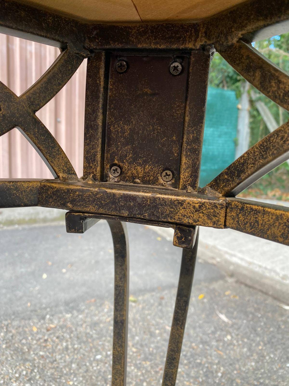 Neo-classical entrance console in wrought iron and solid oak H70 cm 1970