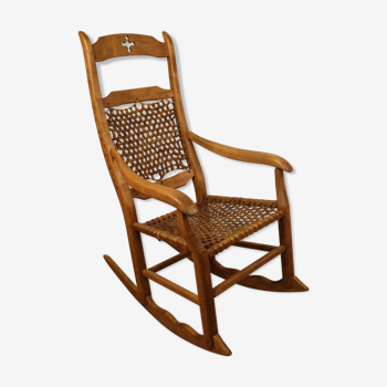 Vintage rocking chair in solid wood 1950