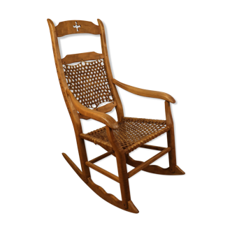 Rocking-chair vintage en bois massif 1950