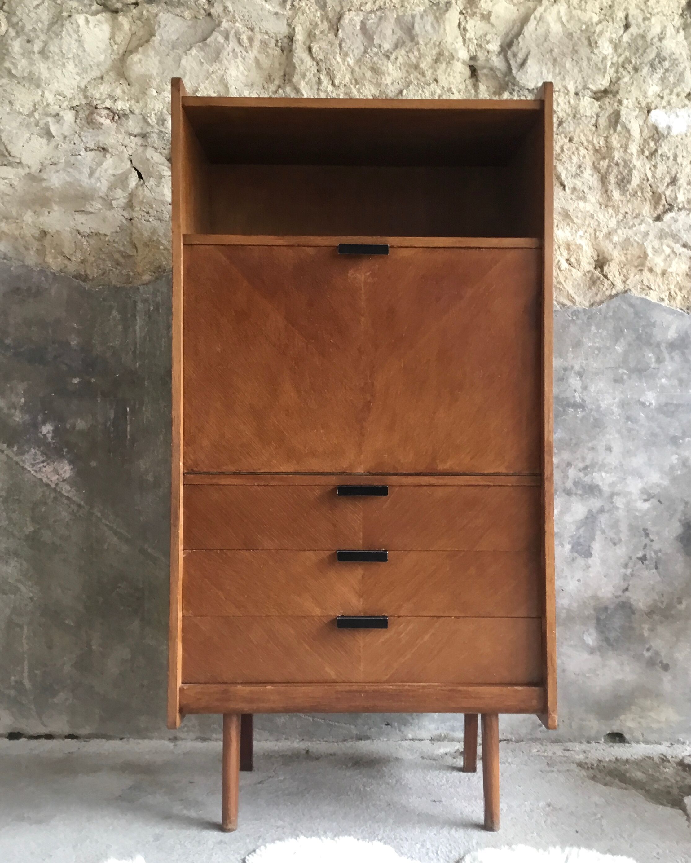 Vintage secretary in light oak veneer 1960