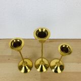 3 Scandinavian style gold-plated brass candle holders