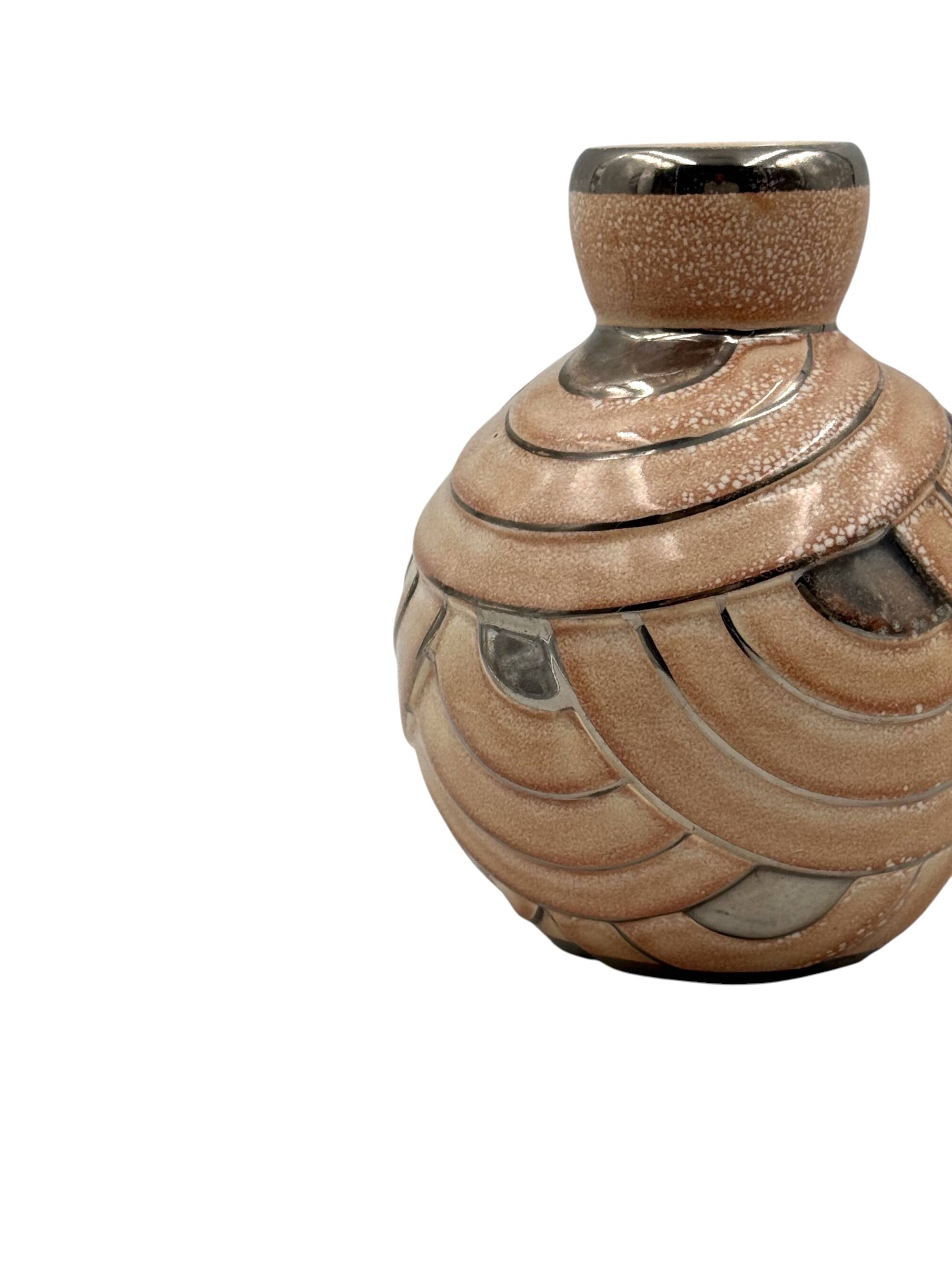Art Deco pink & silver ceramic vase, Italy 1930s