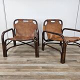 Poltrone Safari in bambù e cuoio di Tito Agnoli anni '60