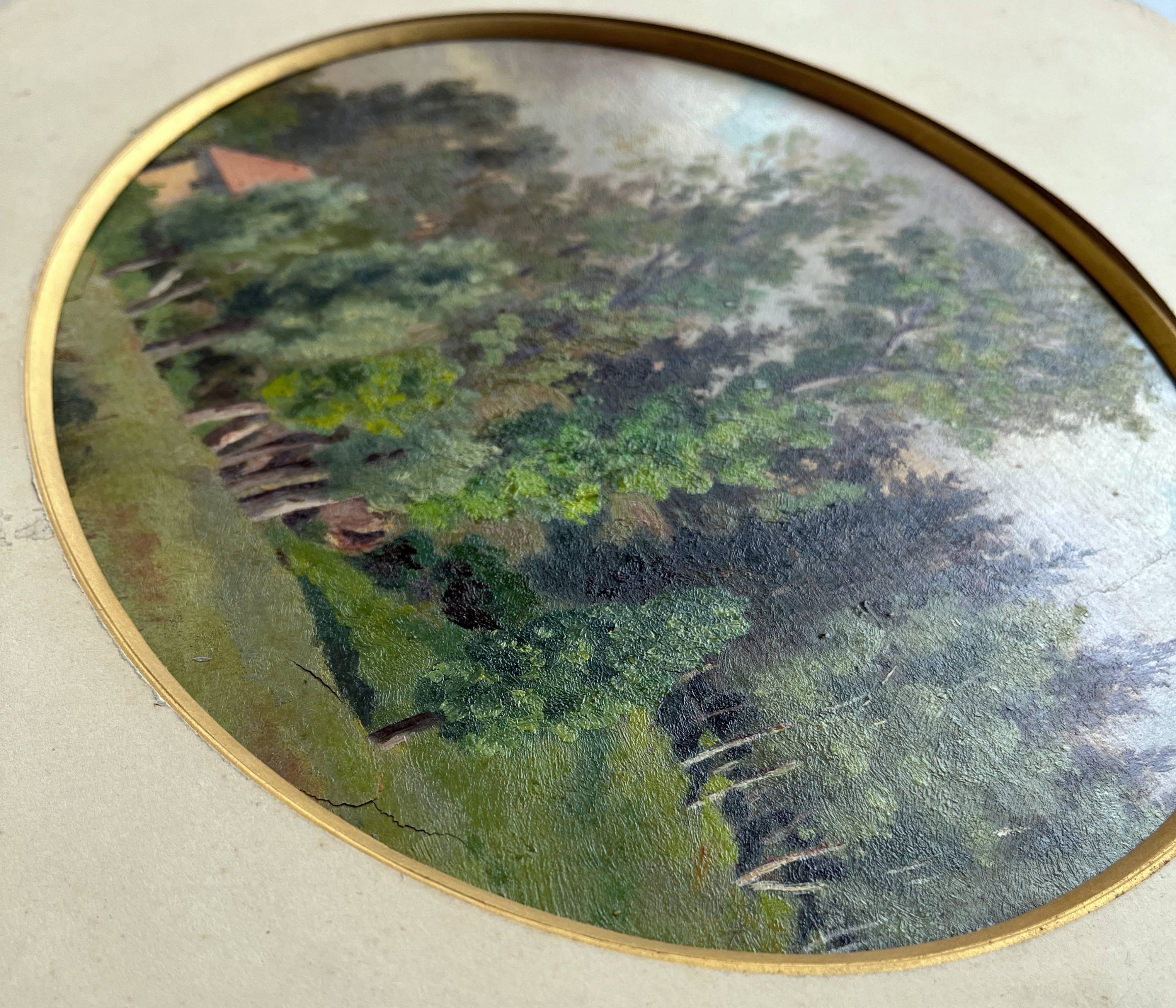 Tableau HSP "Paysage de forêt avec maison" XIX° siècle
