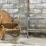Rocking-chair in bamboo rattan and vintage wicker 1950
