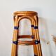 Vintage high stool Multicanne - Rattan & blue Rilsan - French
